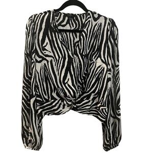 Haver London Zebra Print Long Sleeve Cross-Over Twist Front Size S/P